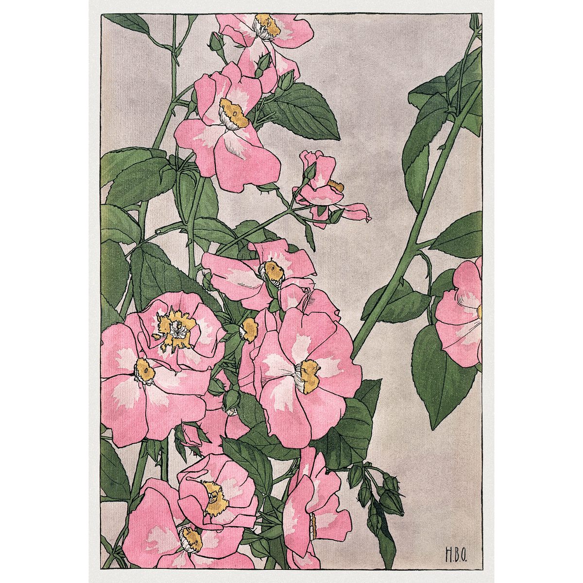Prairie Rose Floral Pink Wall Art by Hannah Overbeck 1913 Wall