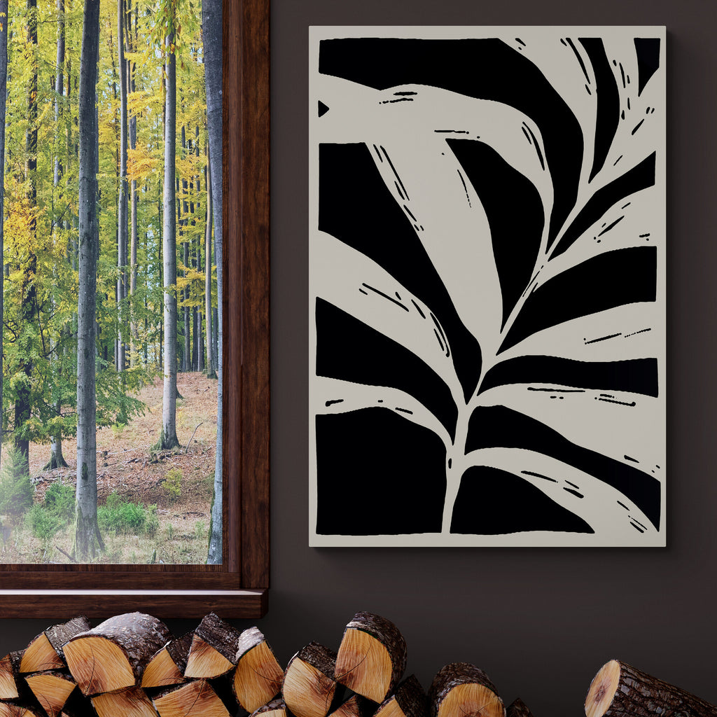 Black and White Leaves Set of 3 Abstract Wall Art