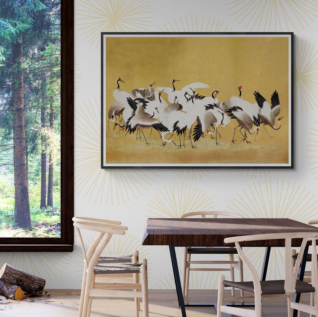 Japanese Flock of Cranes - Vintage Wall Art Print by Ishida Yūte