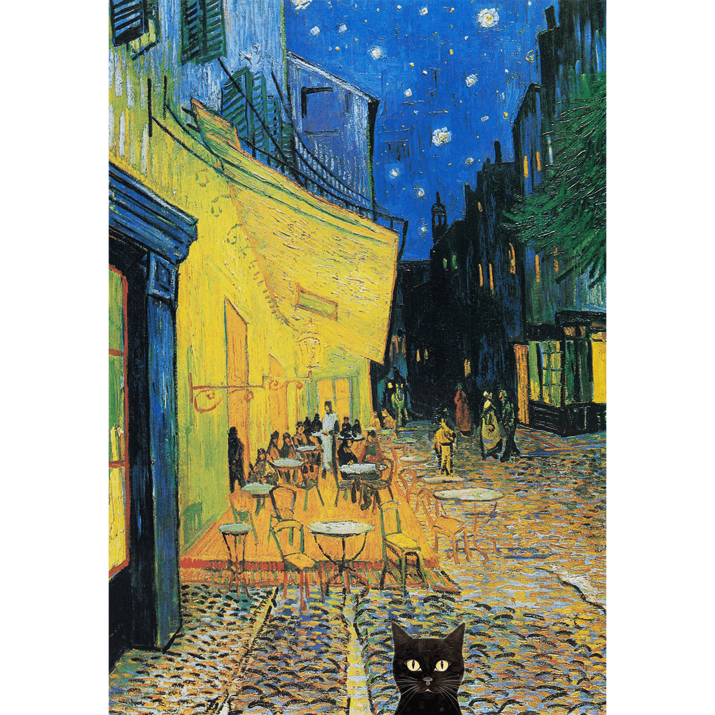 Café Terrace at Night with Black Cat - Funny Wall Art by Vincent Van Gogh
