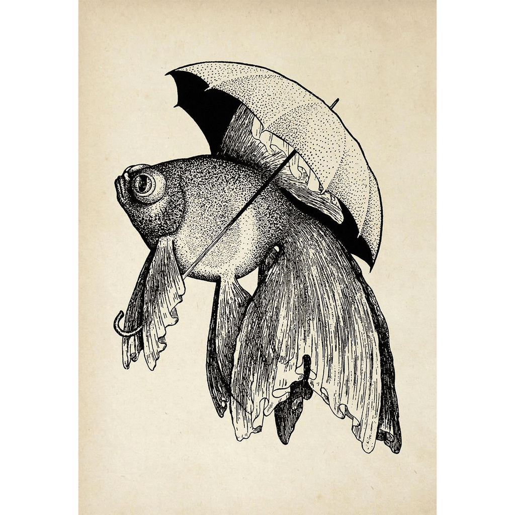 Vintage Fish with Umbrella Wall Art