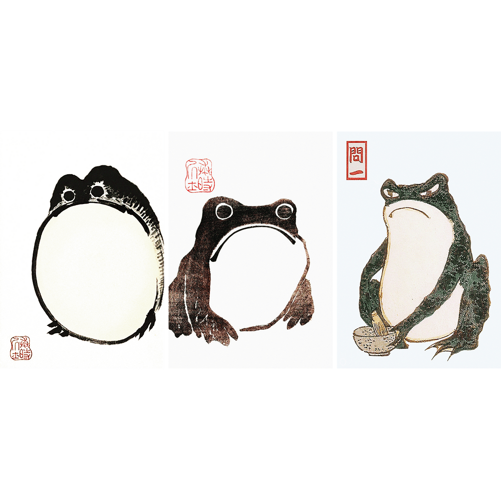 Vintage Frogs - Set of 3 prints Japanese Art by Matsumoto Hoji