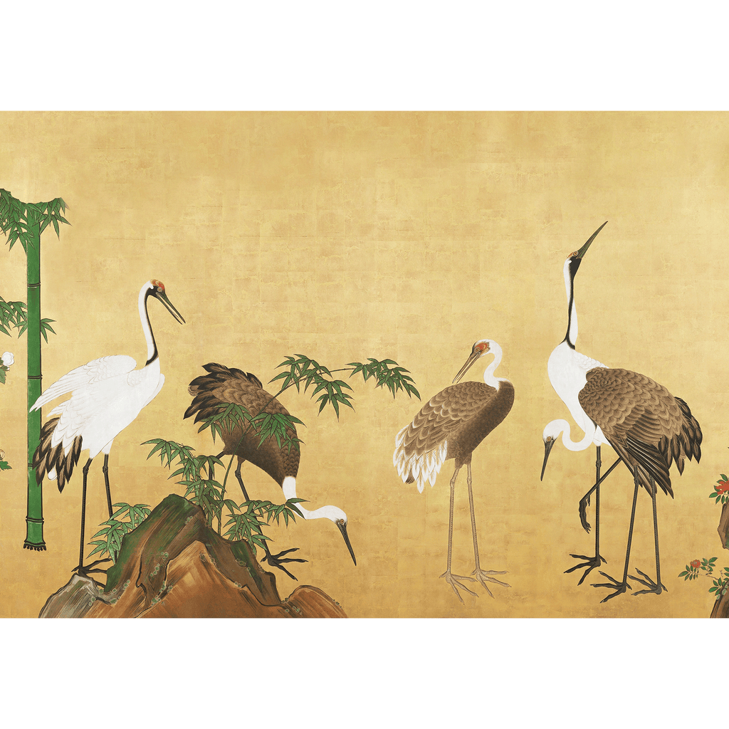 Japanese Cranes with Bamboo Vintage Wall Art 