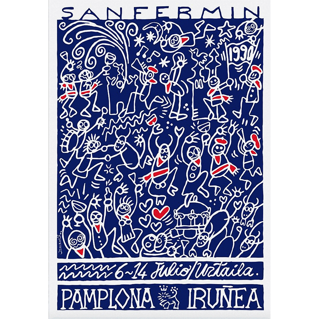 Pamplona - Spain Running With of The Bulls Illustration Art