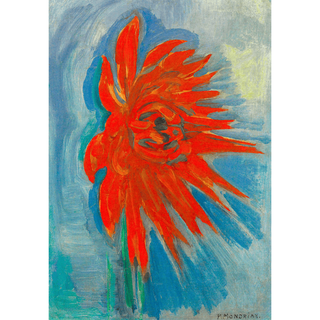 Red Chrysanthemum on Blue Background by Piet Mondrian