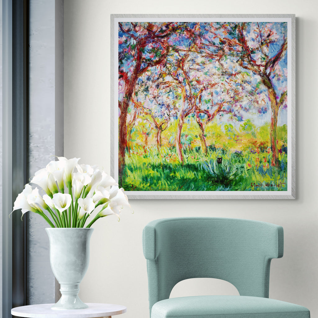 Monet - Spring in Giverny with Black Cat - Funny Wall Art