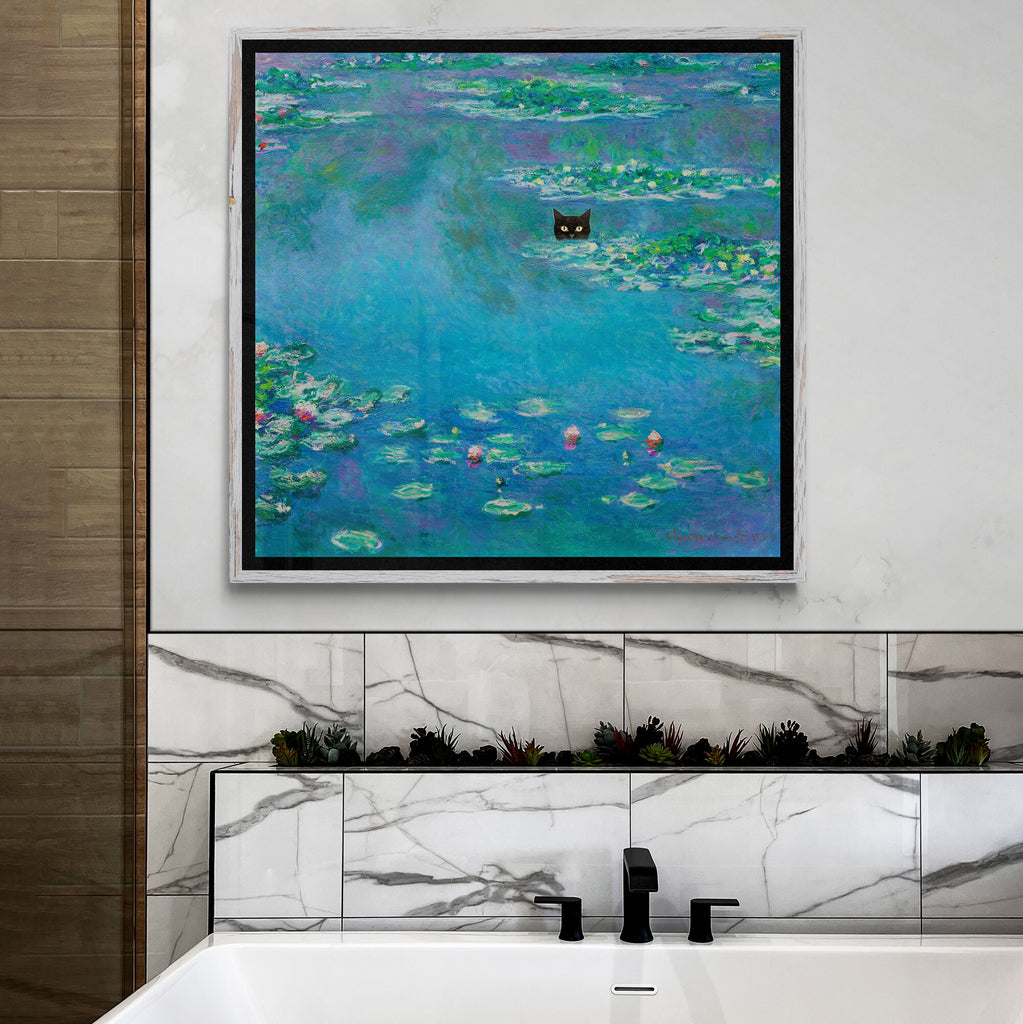 Monet Water Lilies with Black Cat Funny 