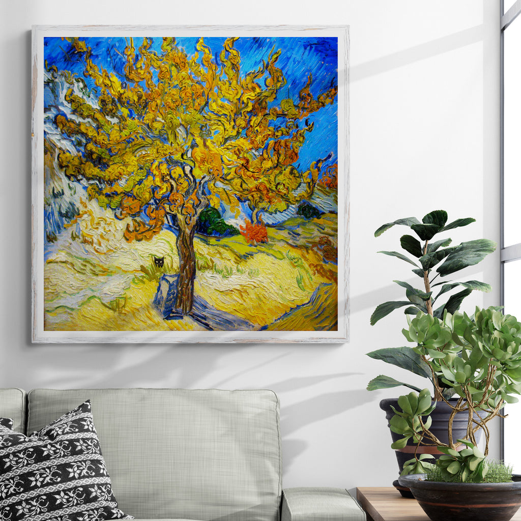 Mulberry Tree - Vincent Van Gogh With Black Cat - Funny Wall Art