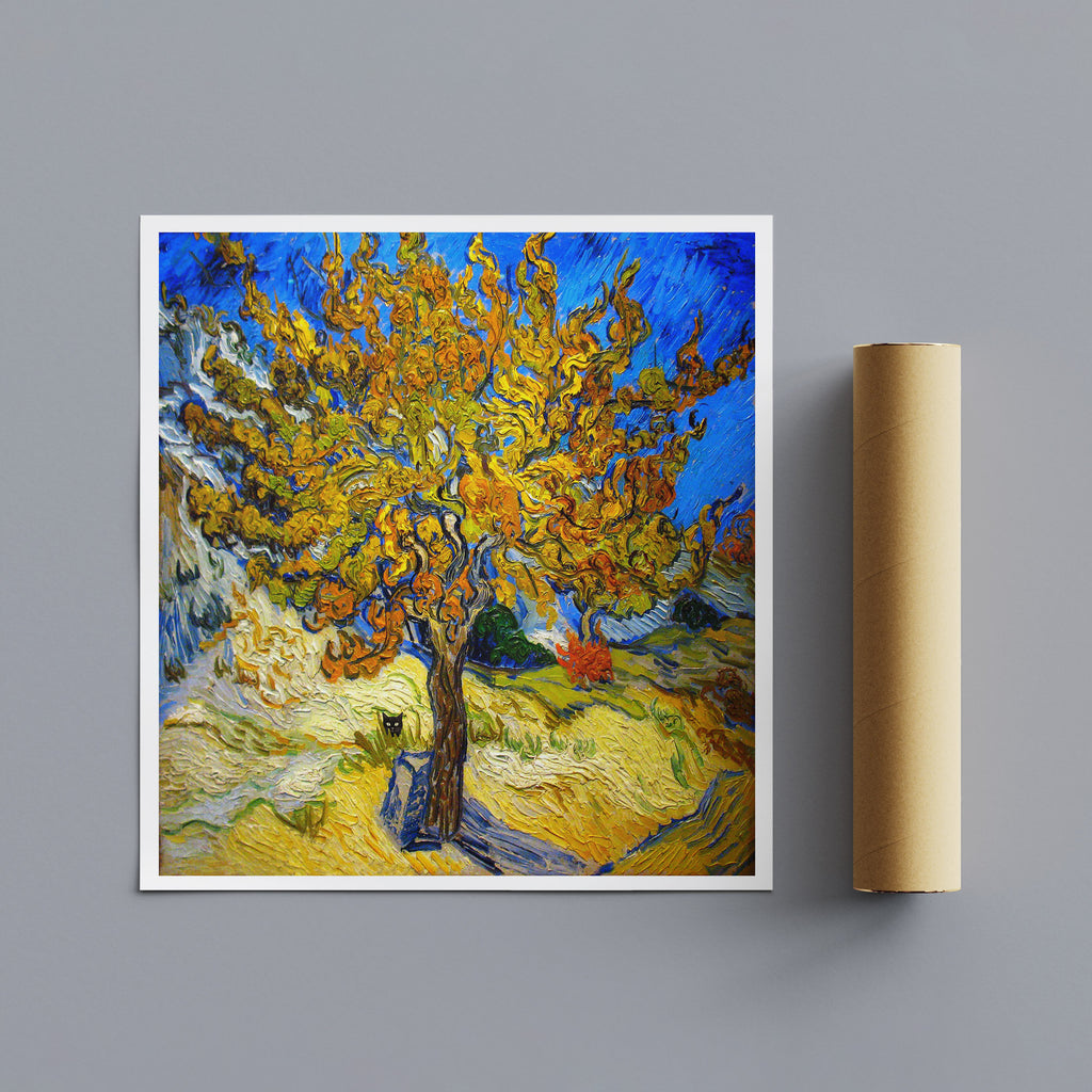 Mulberry Tree - Vincent Van Gogh With Black Cat - Funny Wall Art