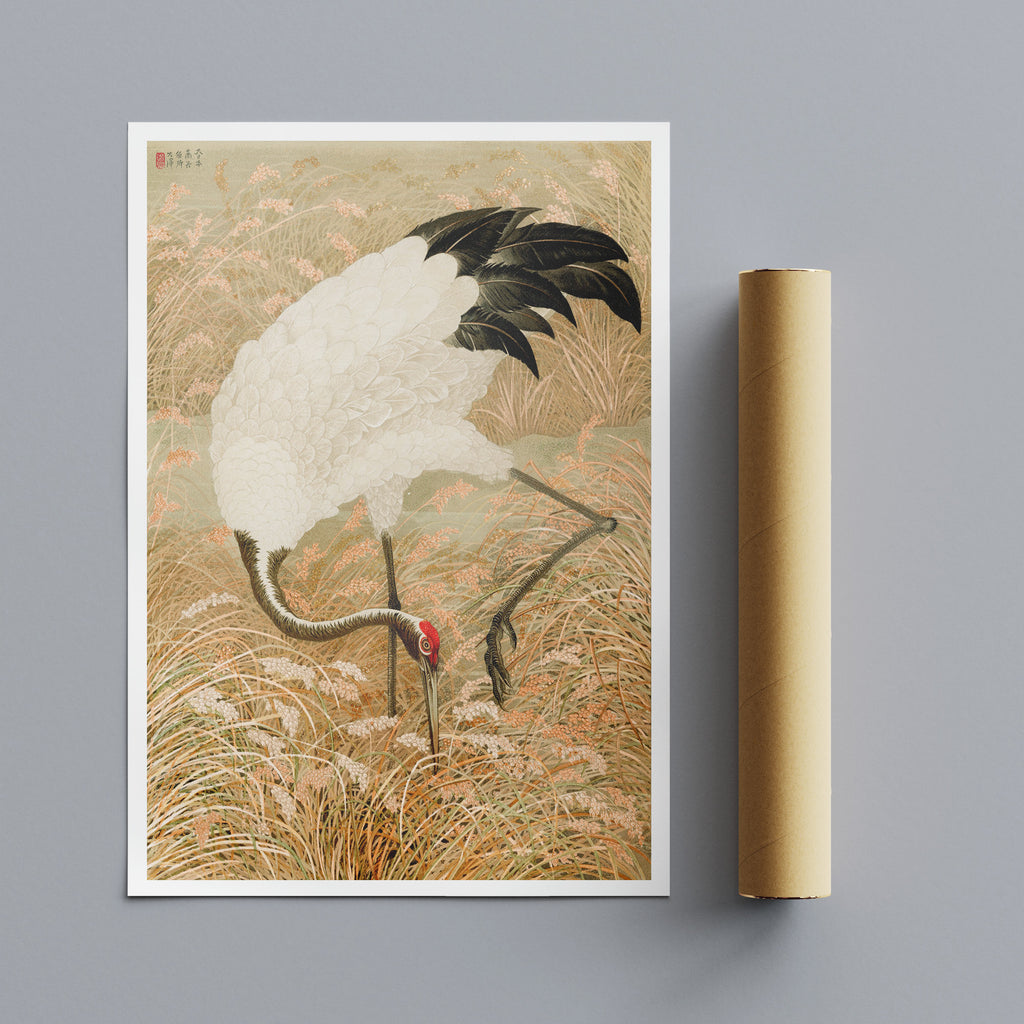 Sarus Crane In Rice Field - Vintage Japanese by G.A. Audsley