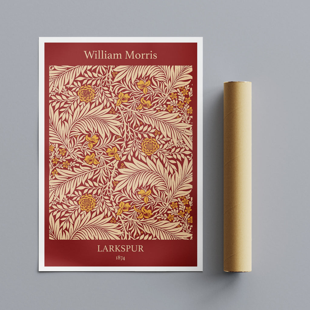 Larkspur Pattern in Red - Wall art by William Morris 