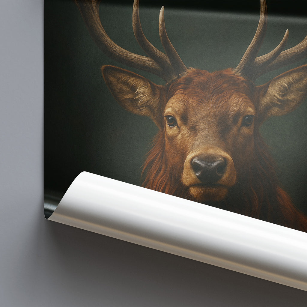 Roll of paper with a deer illustration on a dark background