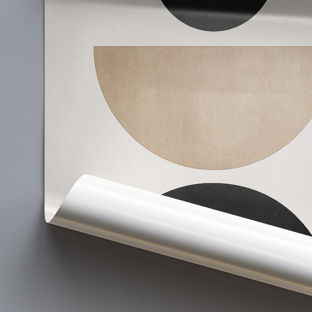 Abstract art print with geometric shapes on a gray background