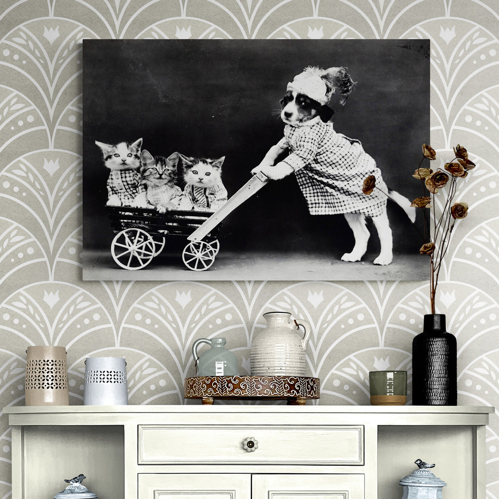 Funny Dressed Puppy and Kittens Vintage Wall Art