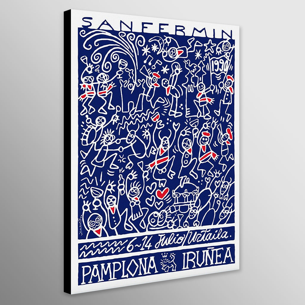 Pamplona - Spain Running With of The Bulls Illustration Art