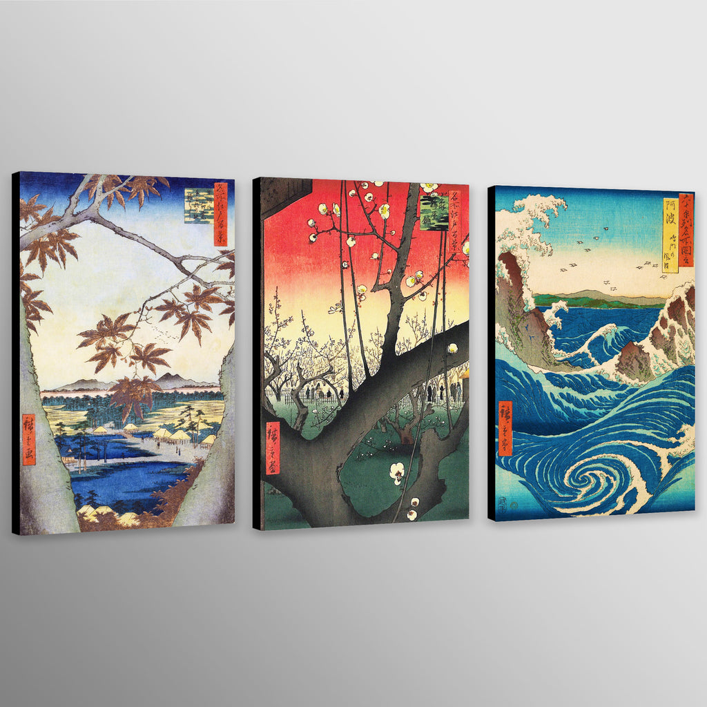 Utagawa Hiroshige - Japanese Wall Art - Landscapes Paintings - Set of 3 Prints