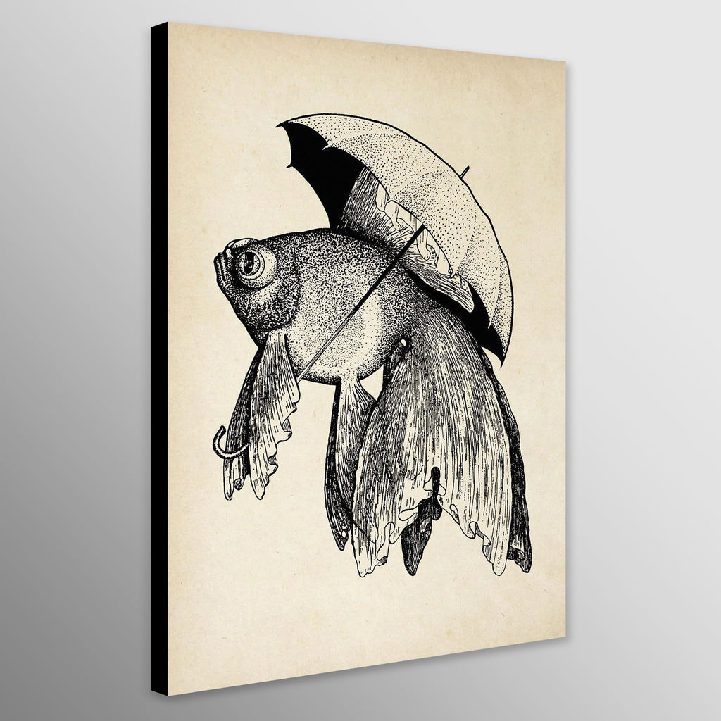 Vintage Fish with Umbrella Wall Art