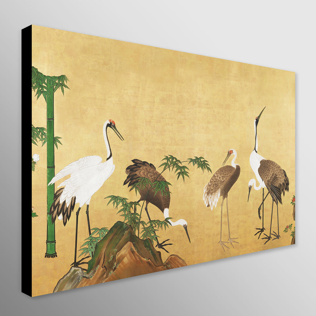 Japanese Cranes with Bamboo Vintage Wall Art 