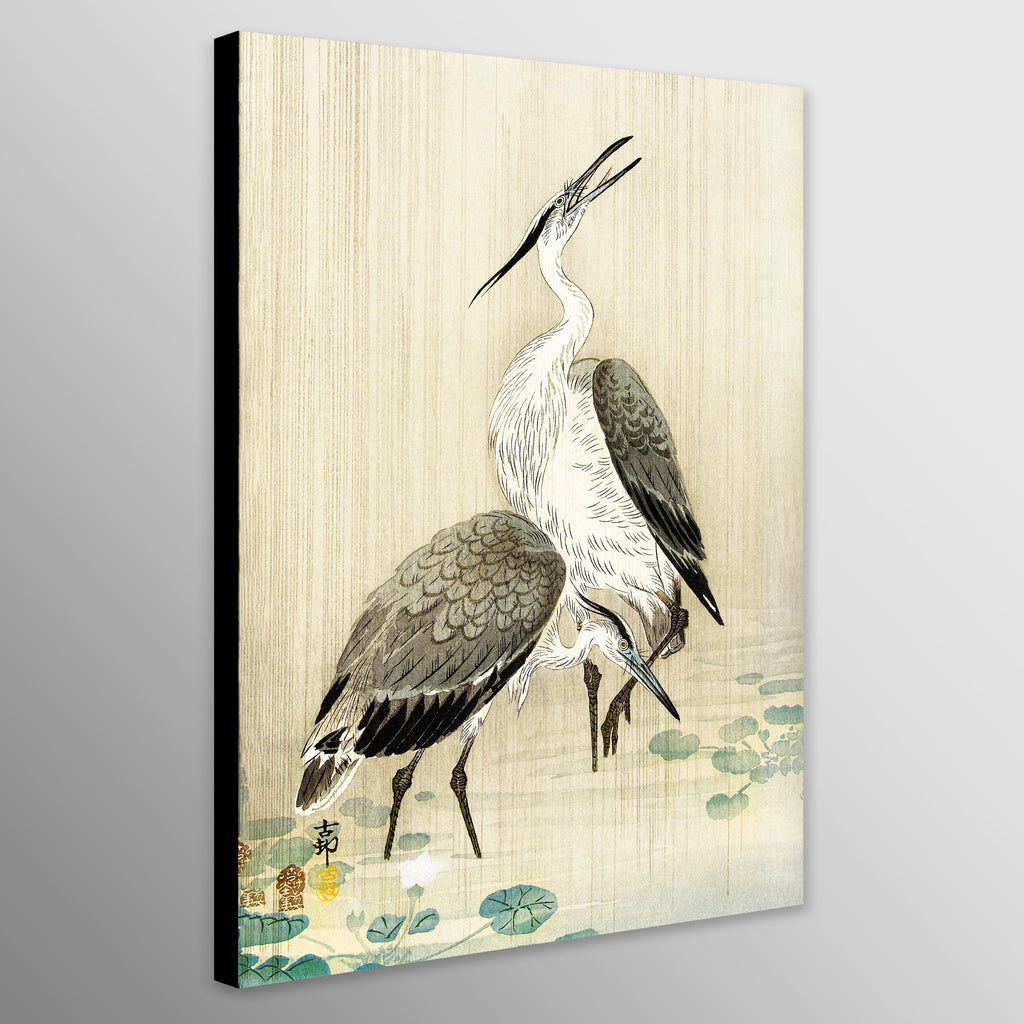 Two Herons In The Rain - Japanese Art by Ohara Koson