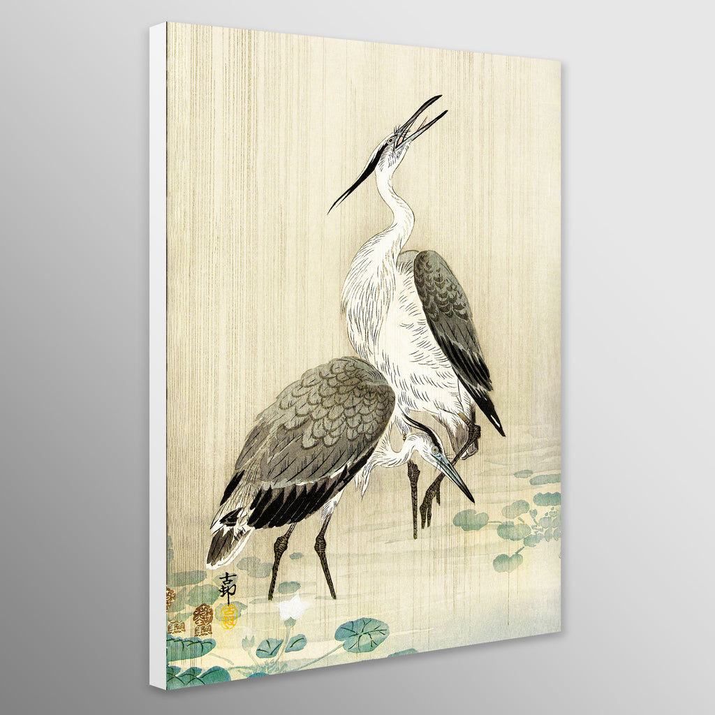 Two Herons In The Rain - Japanese Art by Ohara Koson
