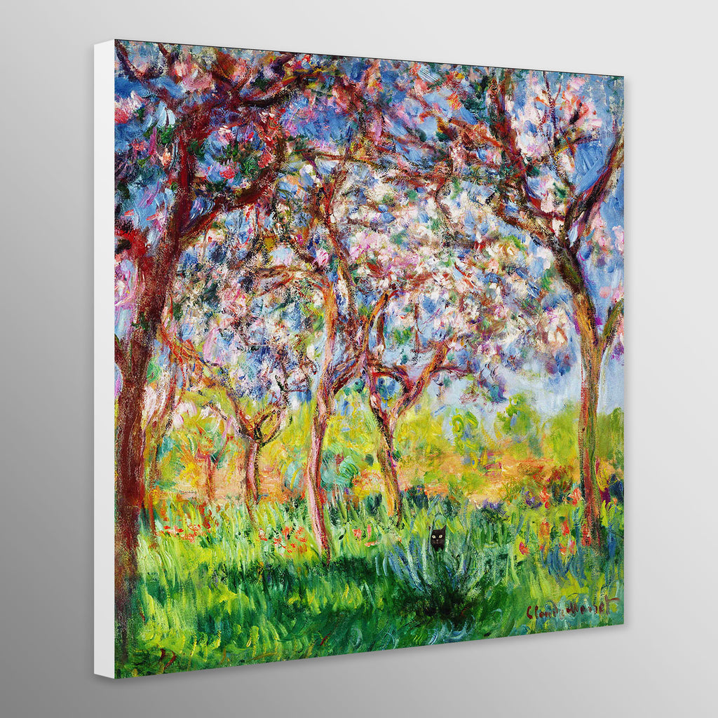Monet - Spring in Giverny with Black Cat - Funny Wall Art
