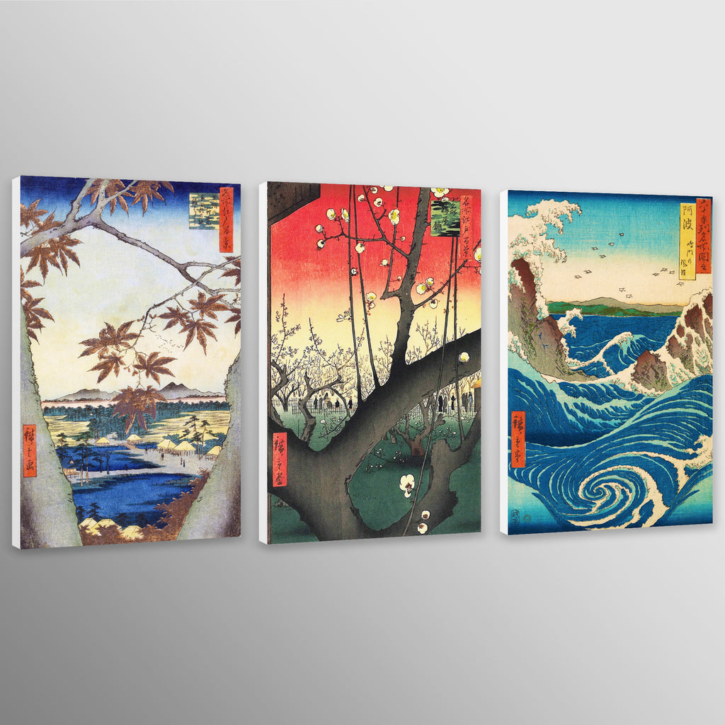 Utagawa Hiroshige - Japanese Wall Art - Landscapes Paintings - Set of 3 Prints