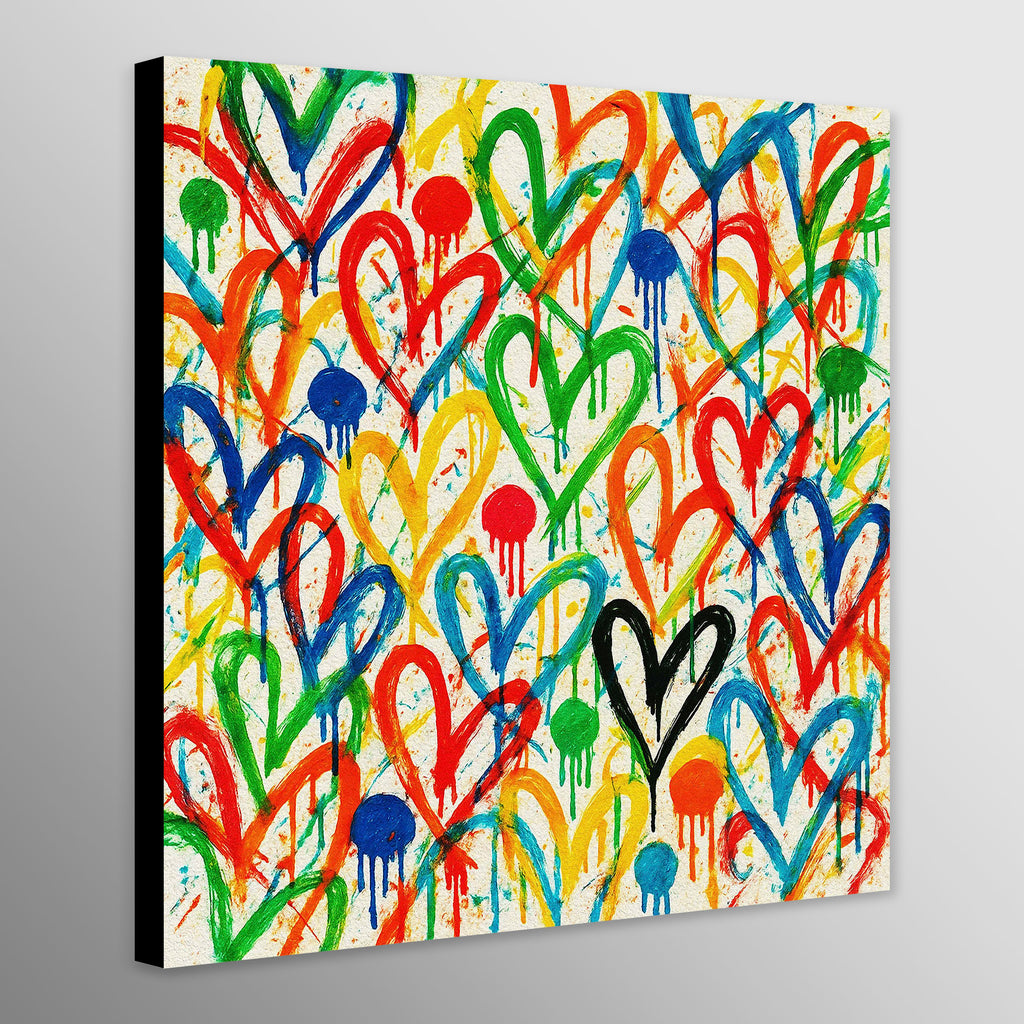 Canvas print with colorful heart shapes on a white background
