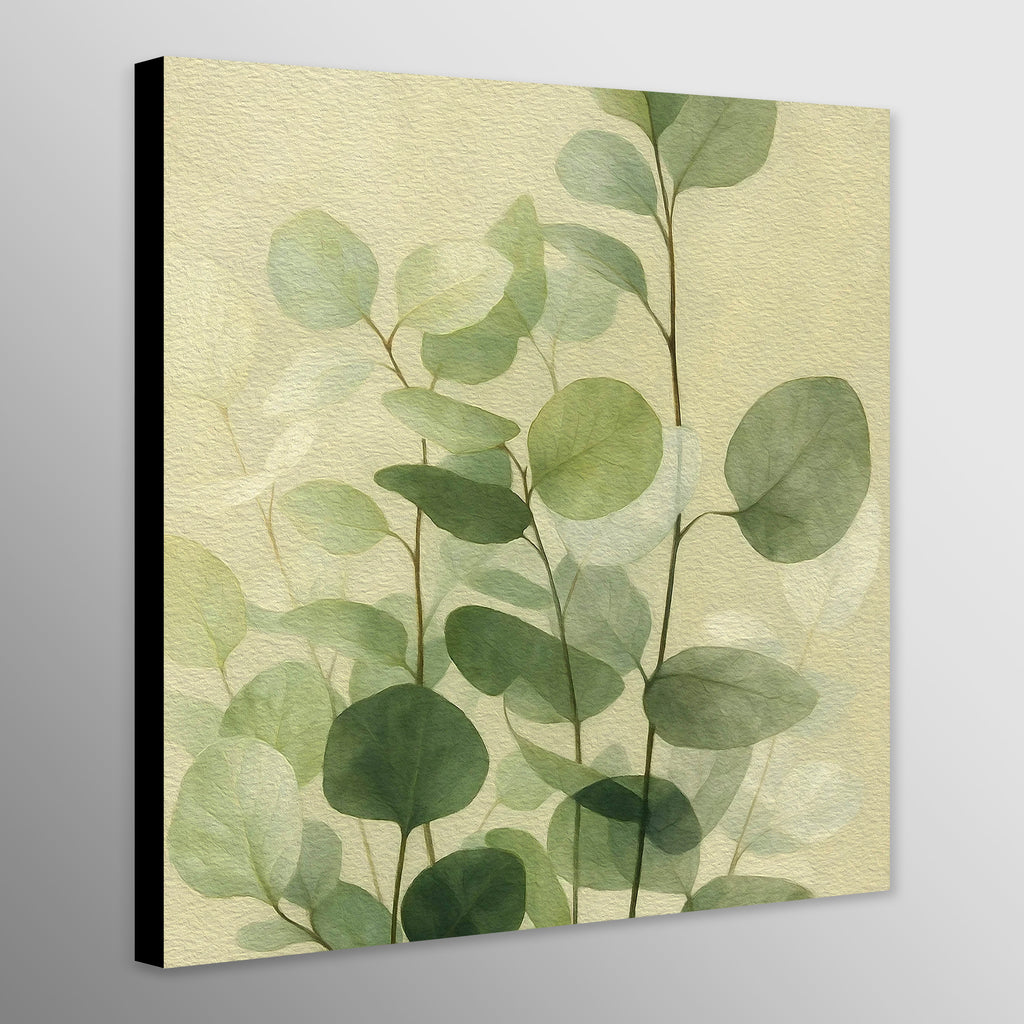 Canvas print with green leaf design on a beige background