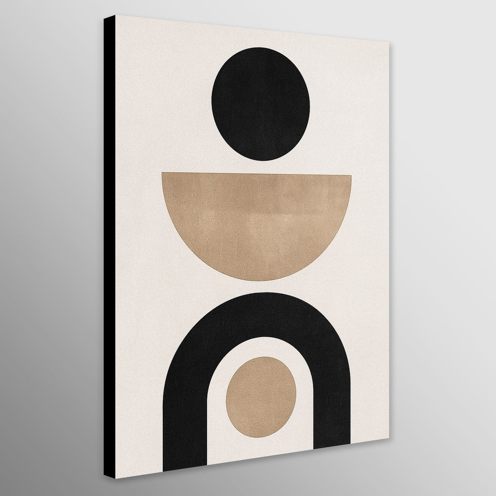 Abstract art print with geometric shapes on a beige background