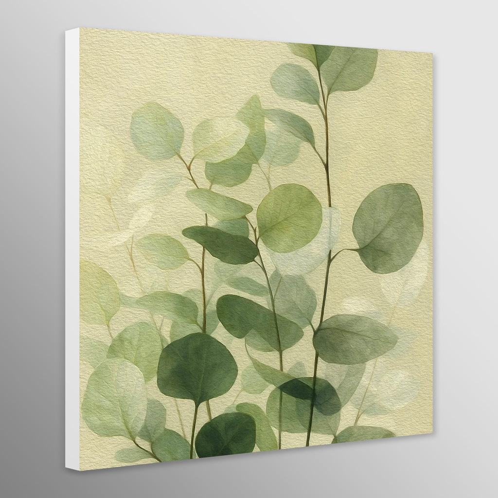 Canvas print with green leaf design on a textured beige background