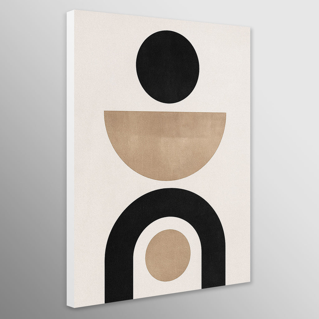 Abstract art print with geometric shapes on a beige background