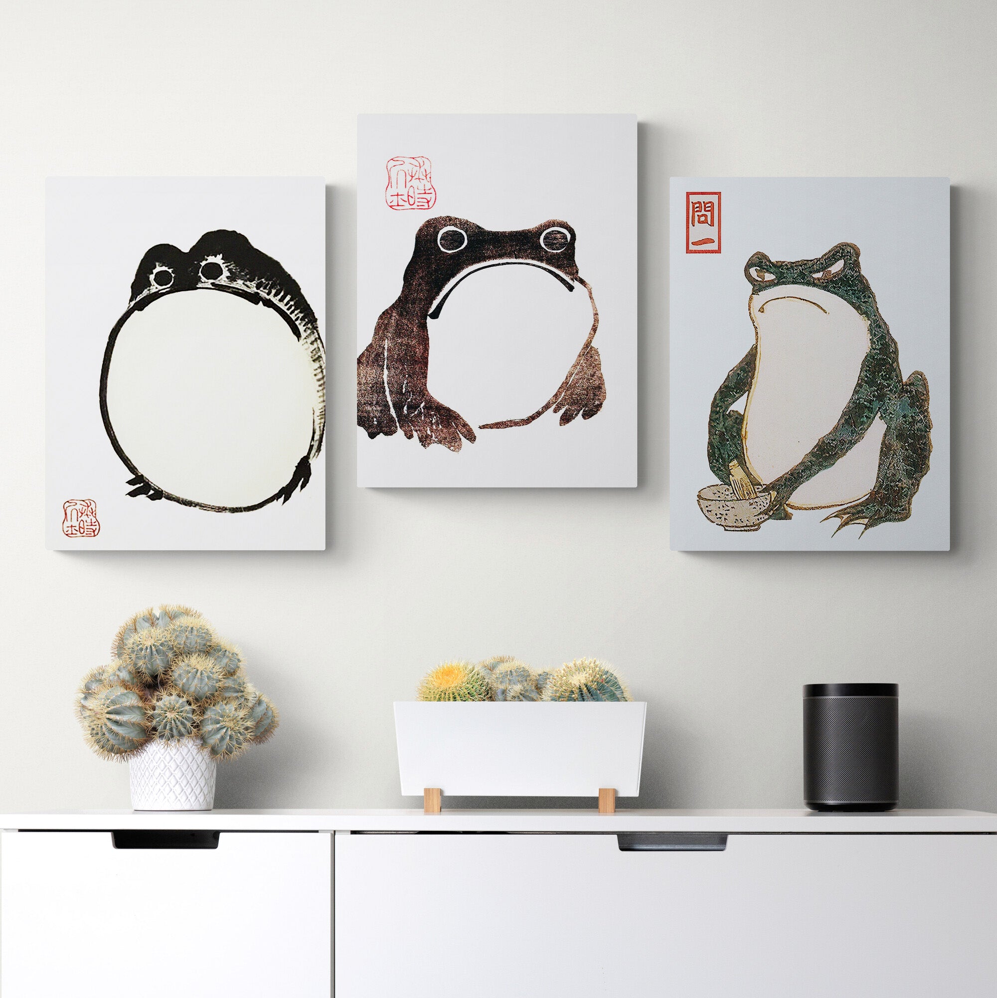 Vintage Frogs - Set of 3 prints Japanese Art by Matsumoto Hoji - Wall ...