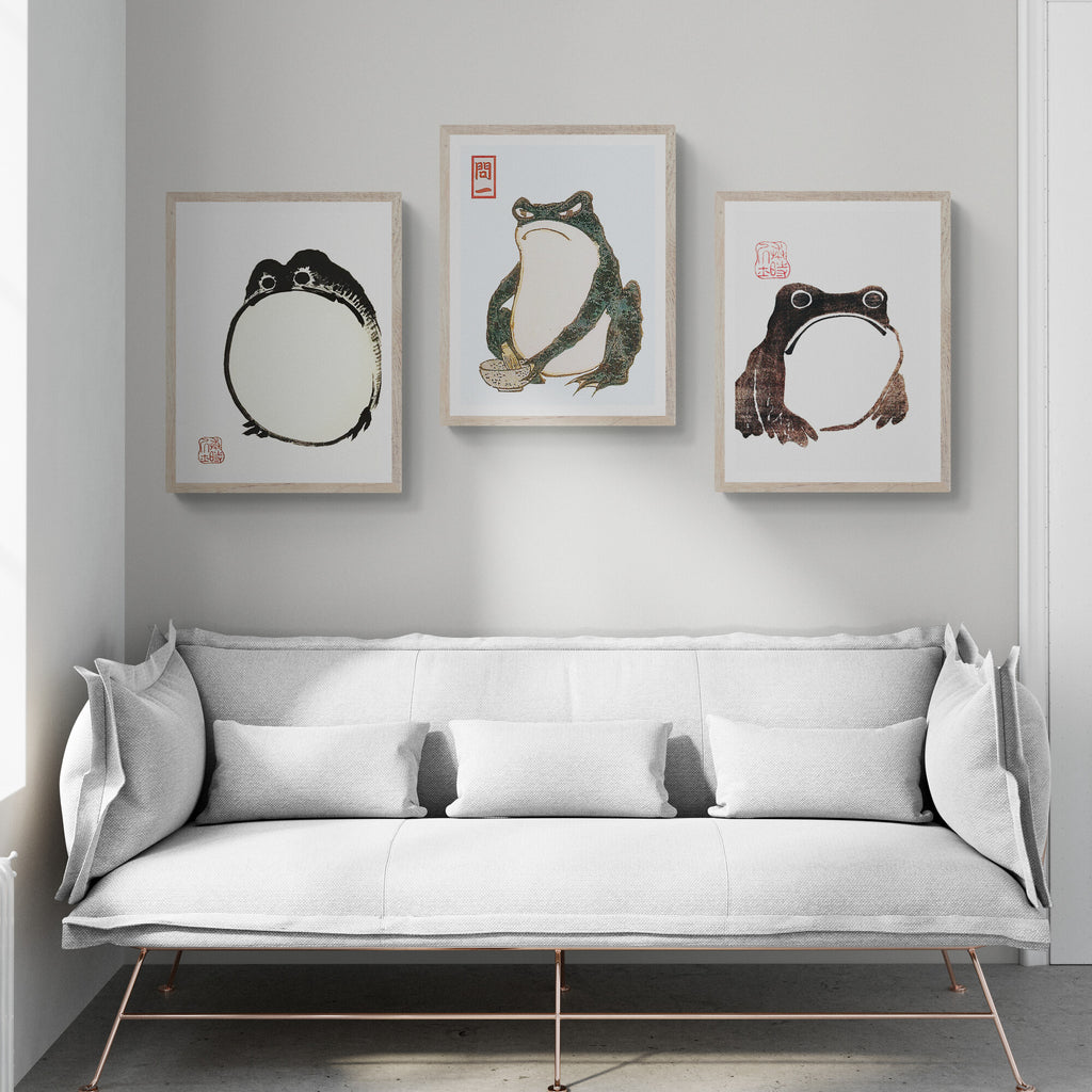 Vintage Frogs - Set of 3 prints Japanese Art by Matsumoto Hoji - Wall ...