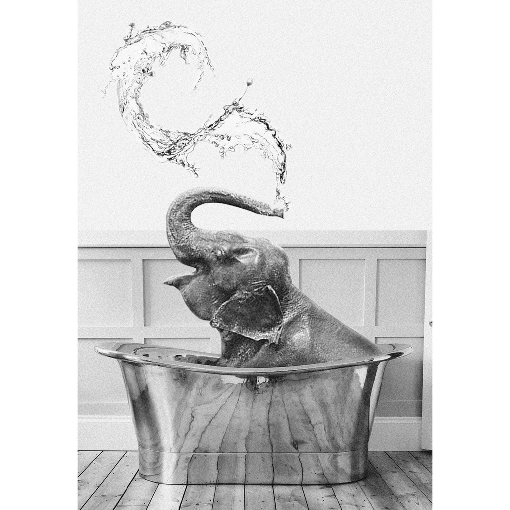 Elephant in Bath Tub - Funny Bathroom Wall Art