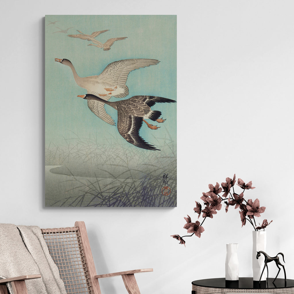 Great Geese in Flight - Japanese Art by Ohara Koson