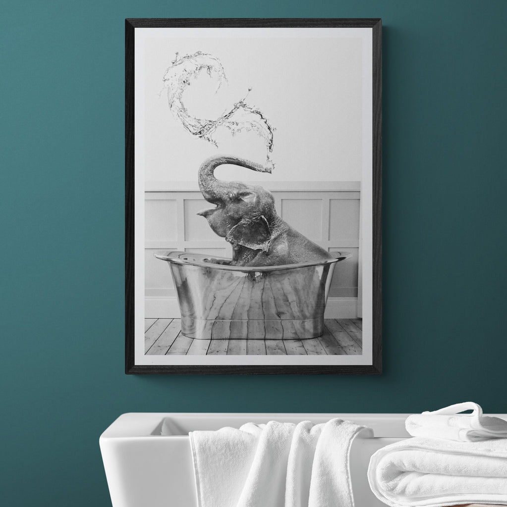 Elephant in Bath Tub - Funny Bathroom Wall Art