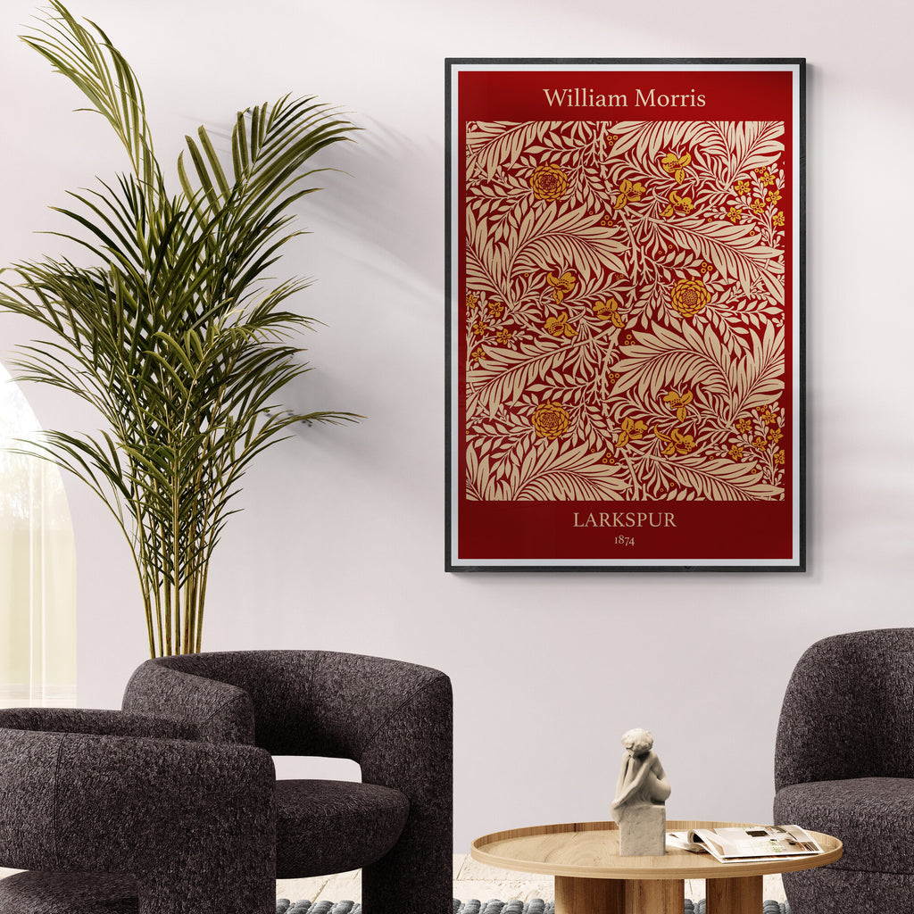 Larkspur Pattern in Red - Wall art by William Morris 