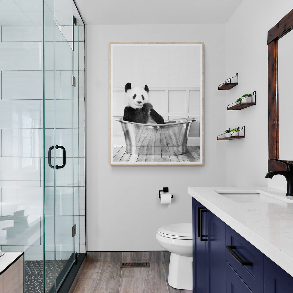 Panda In Bath - Funny Bathroom Wall Art