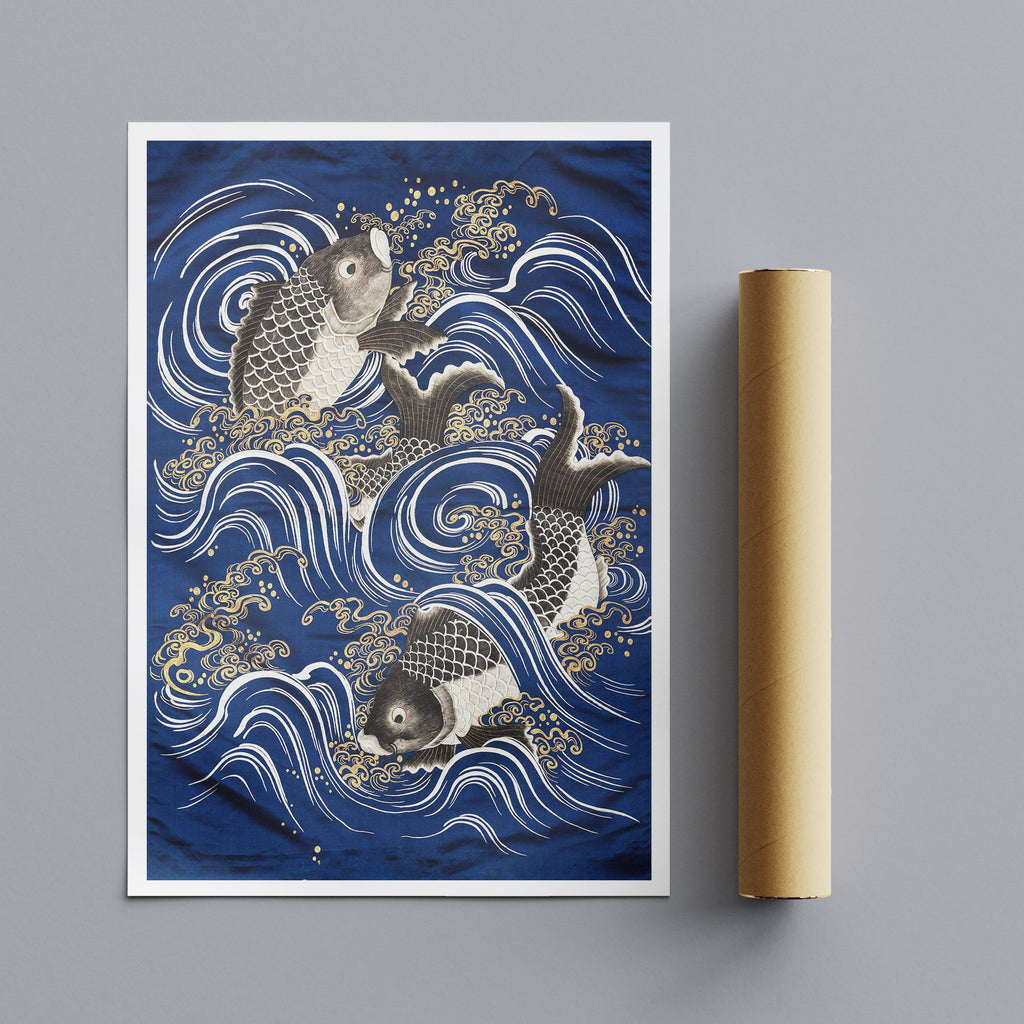 Carp Fish in Waves - Japanese Art Vintage