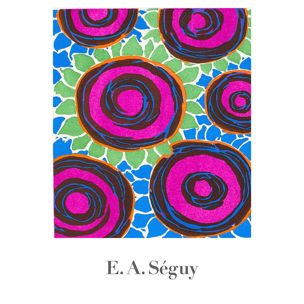 Pink Blue Green Flower Pattern - Vintage - by E. A. Seguy