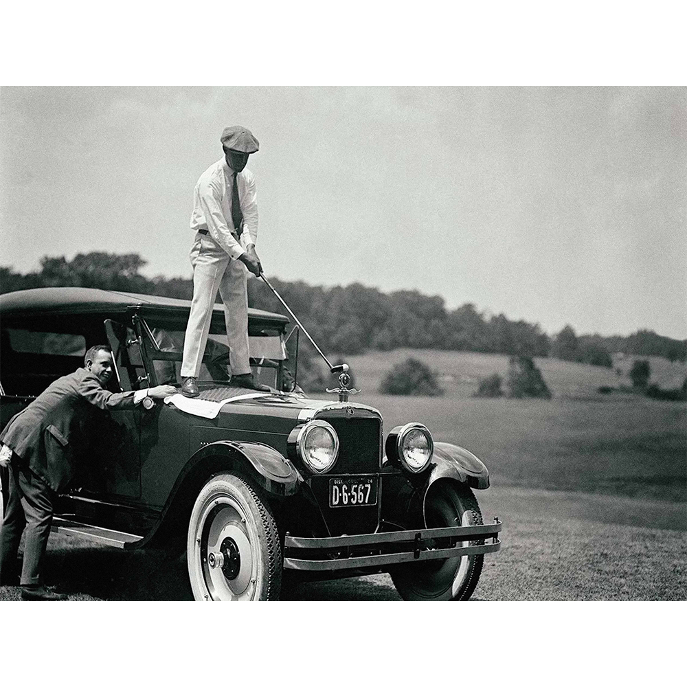 Golf Vintage Photo Golfer Hitting Ball From Car
