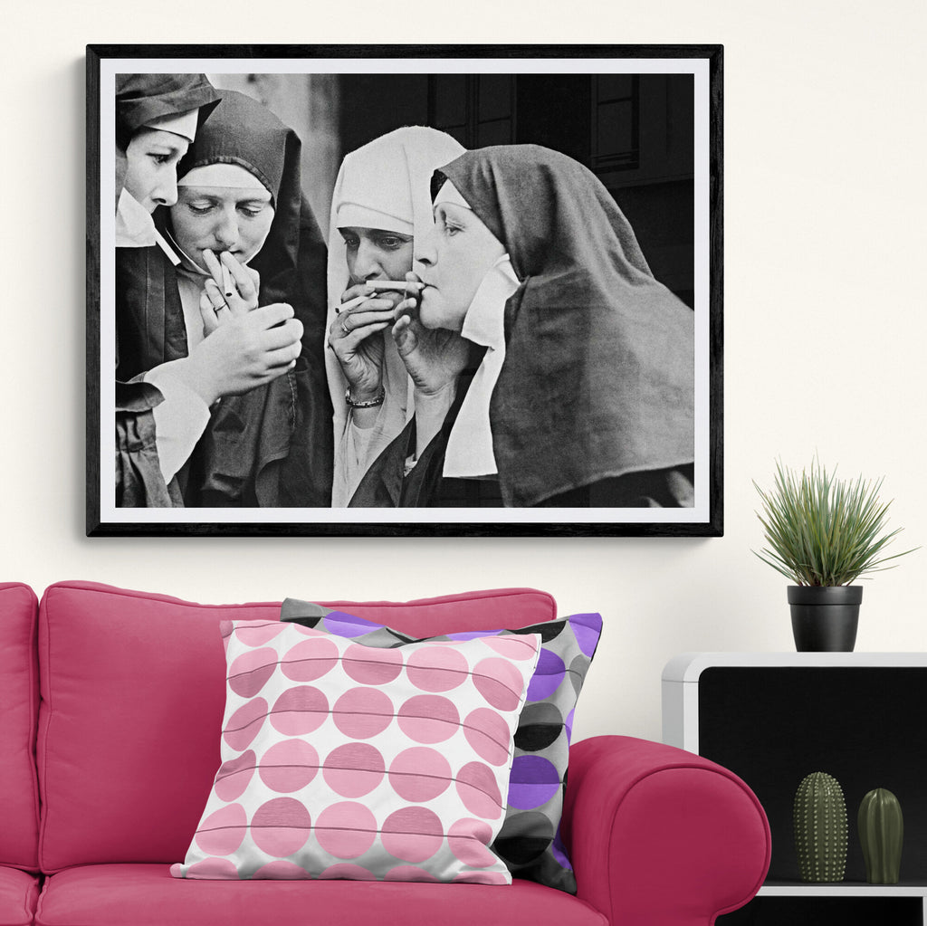 Smoking Nuns Funny Wall Art Vintage
