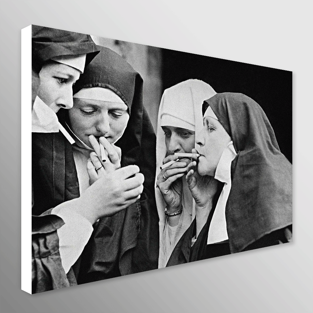 Smoking Nuns Funny Wall Art Vintage