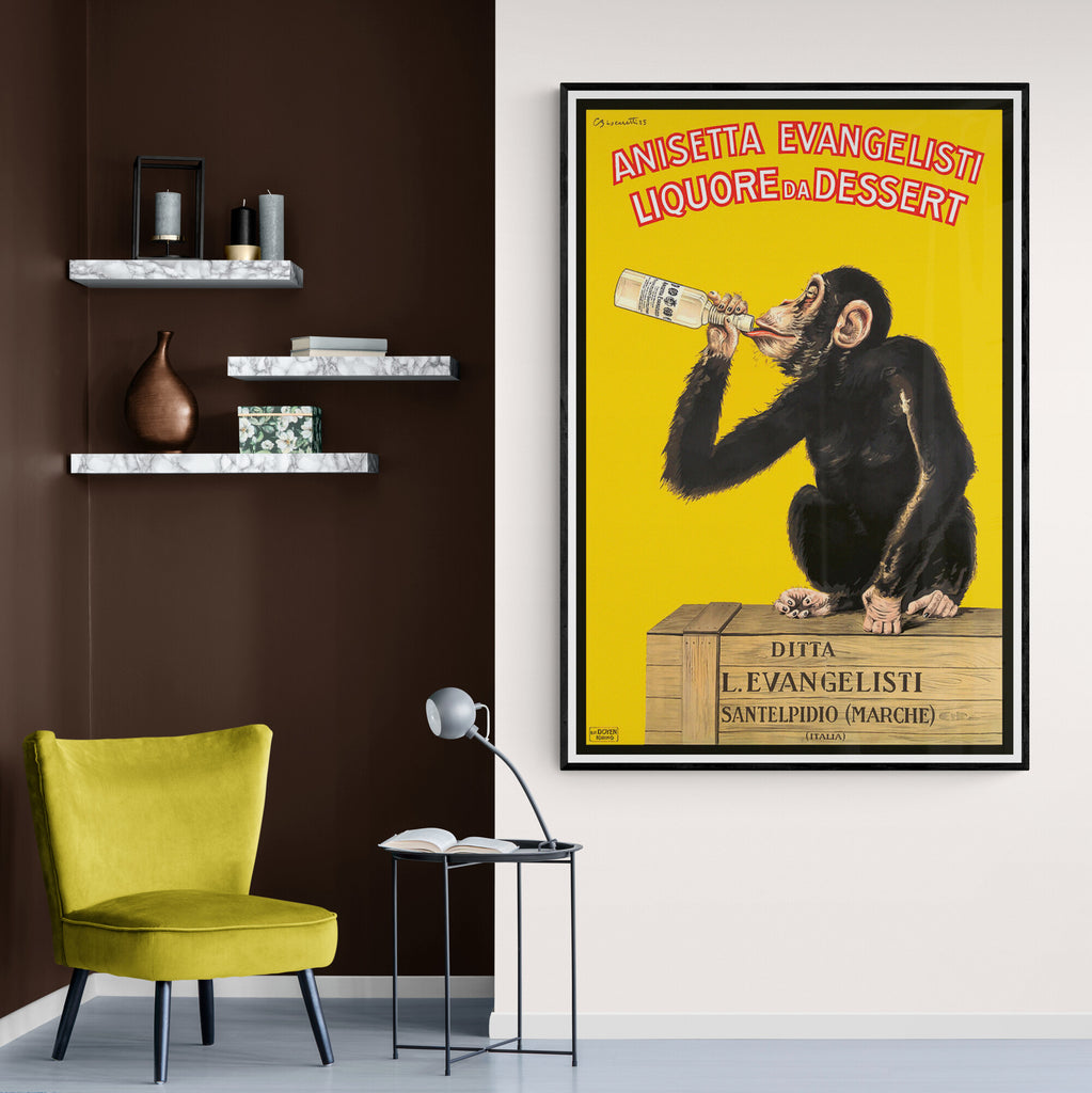 Vintage French Advertising Art Monkey Drinking 1925