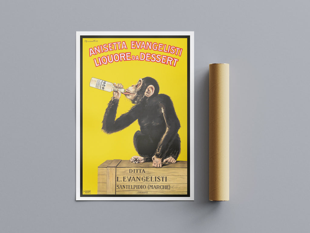 Vintage French Advertising Art Monkey Drinking 1925
