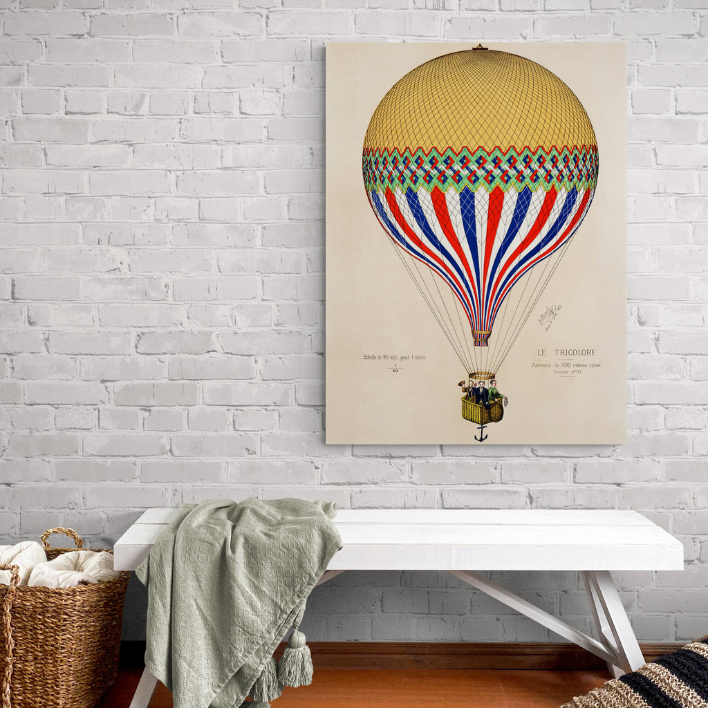 Vintage Hot Air Balloon Art - The Tricolor With French Flag Paris, 1874
