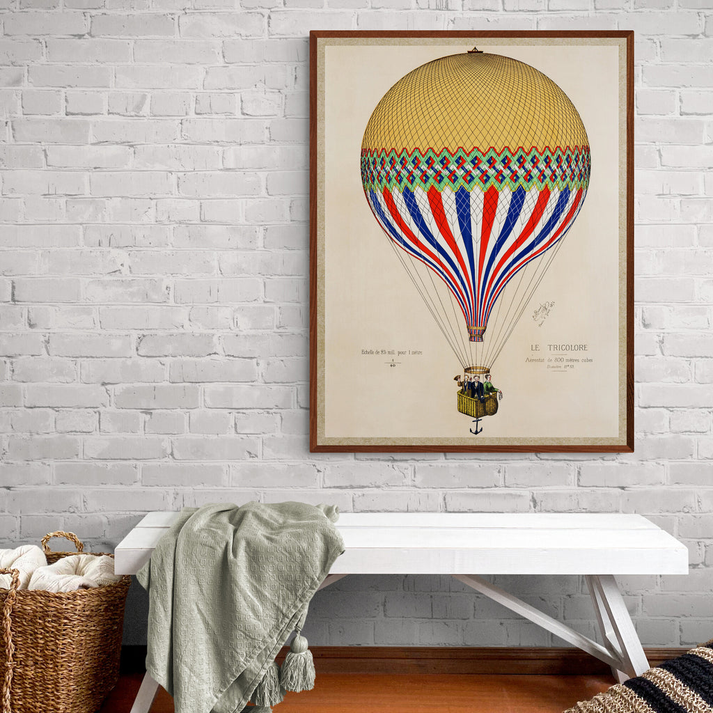 Vintage Hot Air Balloon Art - The Tricolor With French Flag Paris, 1874