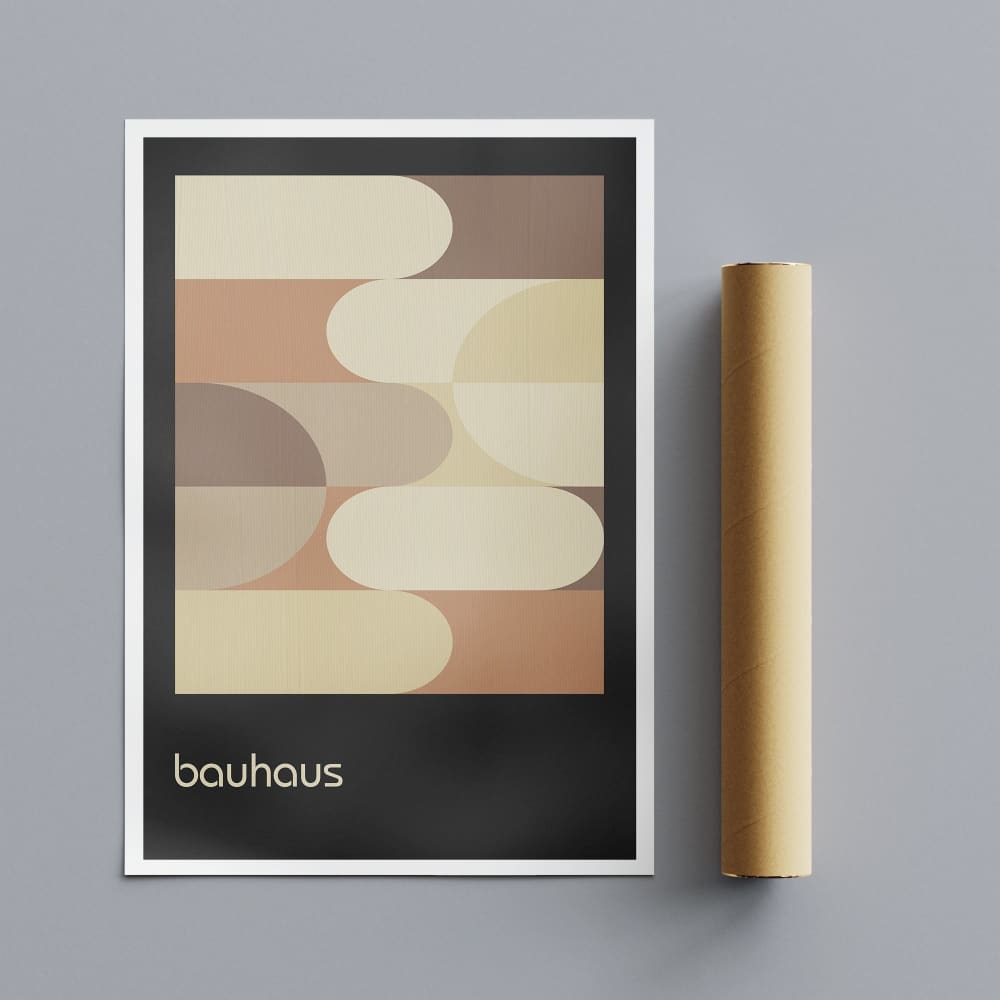 Bauhaus Geometric Round Shapes Brown - Abstract - Wall Art 