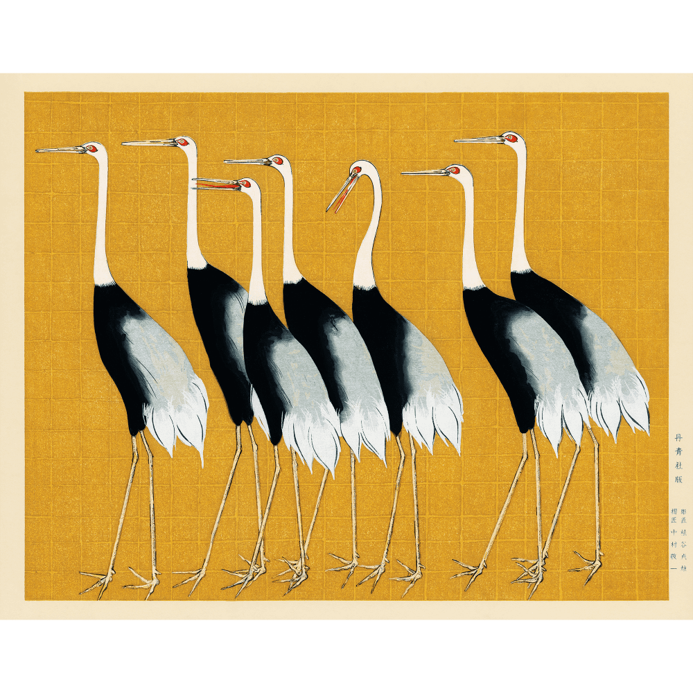Seven Japanese Red Crown Crane by Ogata Korin - Wall Art Rolled Canvas Print