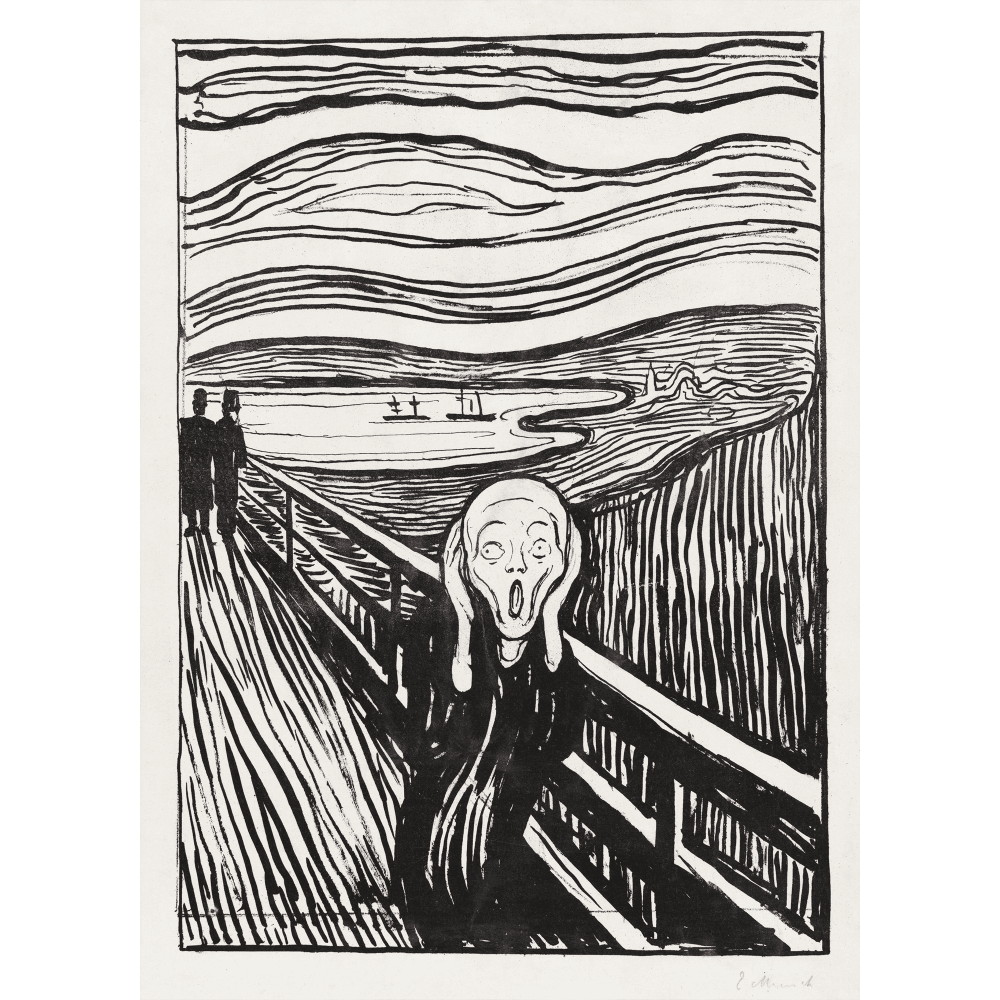The Scream Black and White by Edvard Munch (1895) - Wall Art Photo Poster Print